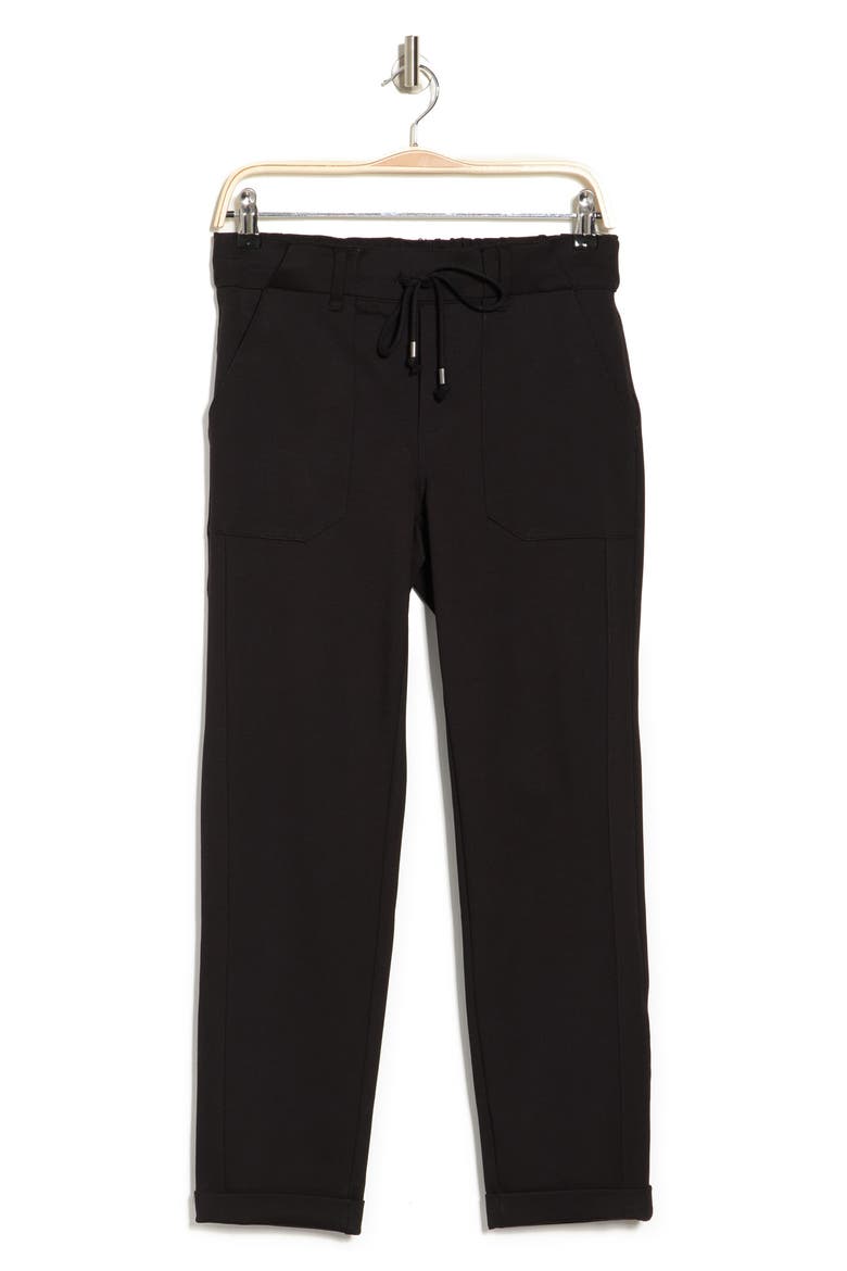 Ab Leisure High Rise Patch Pocket Utility Roll Cuff Drawstring Pants, Alternate, color, BLACK