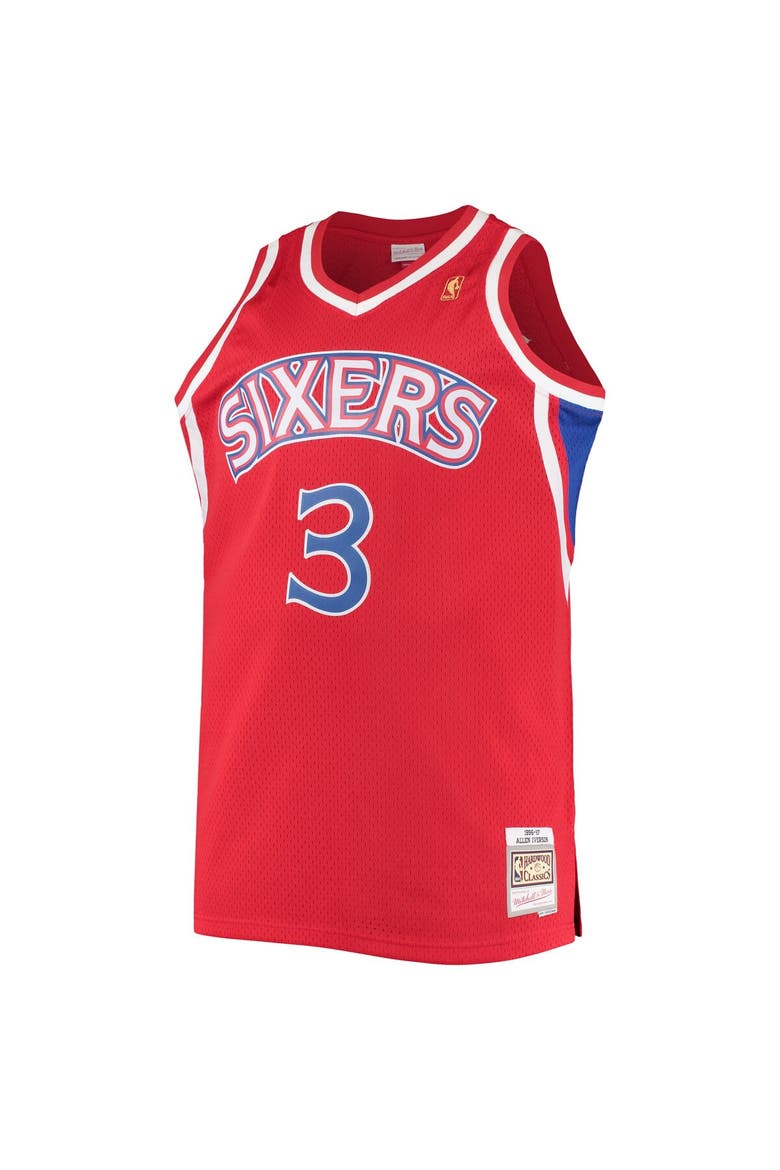 Men's Mitchell & Ness Allen Iverson Red Philadelphia 76ers 1996/97 Big & Tall Hardwood Classics Swingman Jersey, Alternate, color, Red