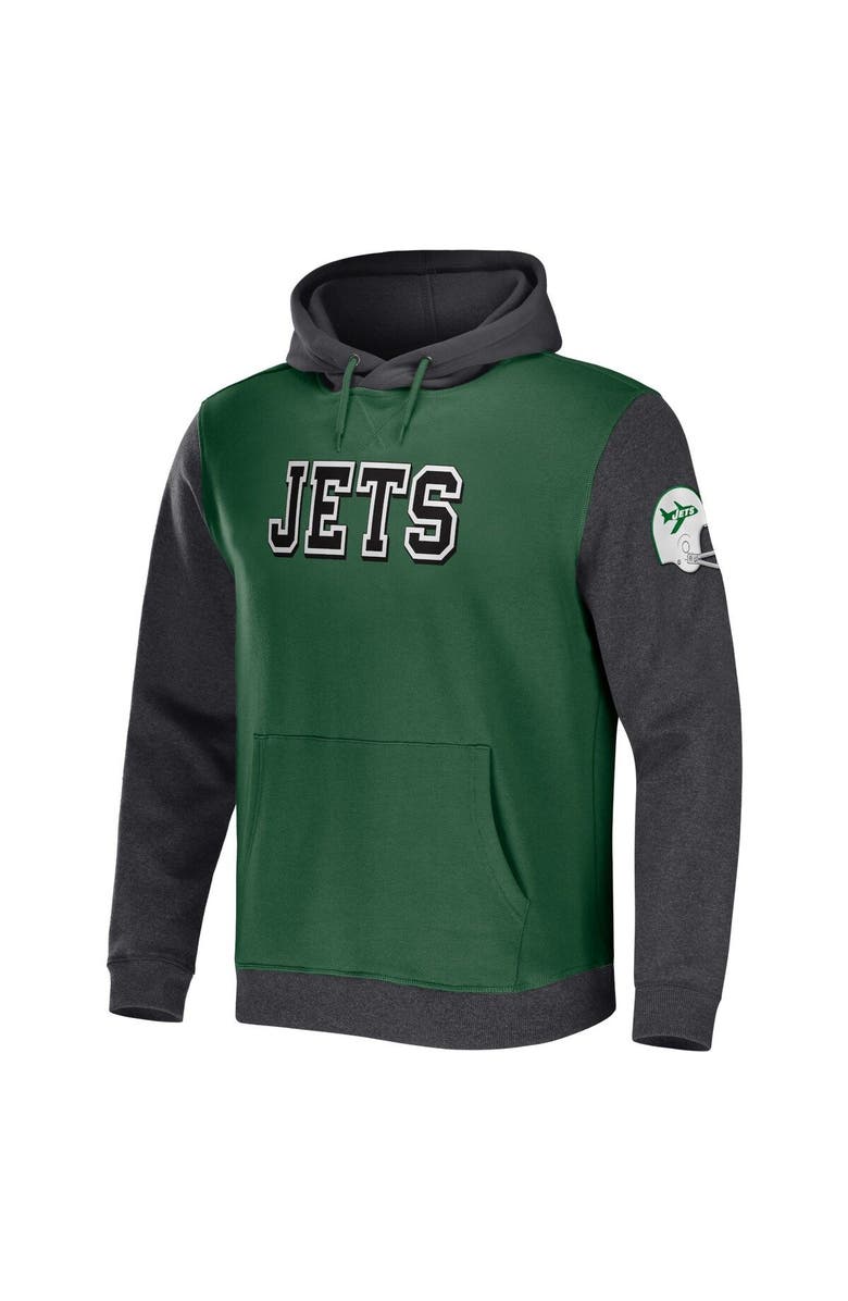 NFL X DARIUS RUCKER Men's NFL x Darius Rucker Collection by Fanatics Green/Heather Charcoal New York Jets Colorblock Pullover Hoodie, Alternate, color, 
