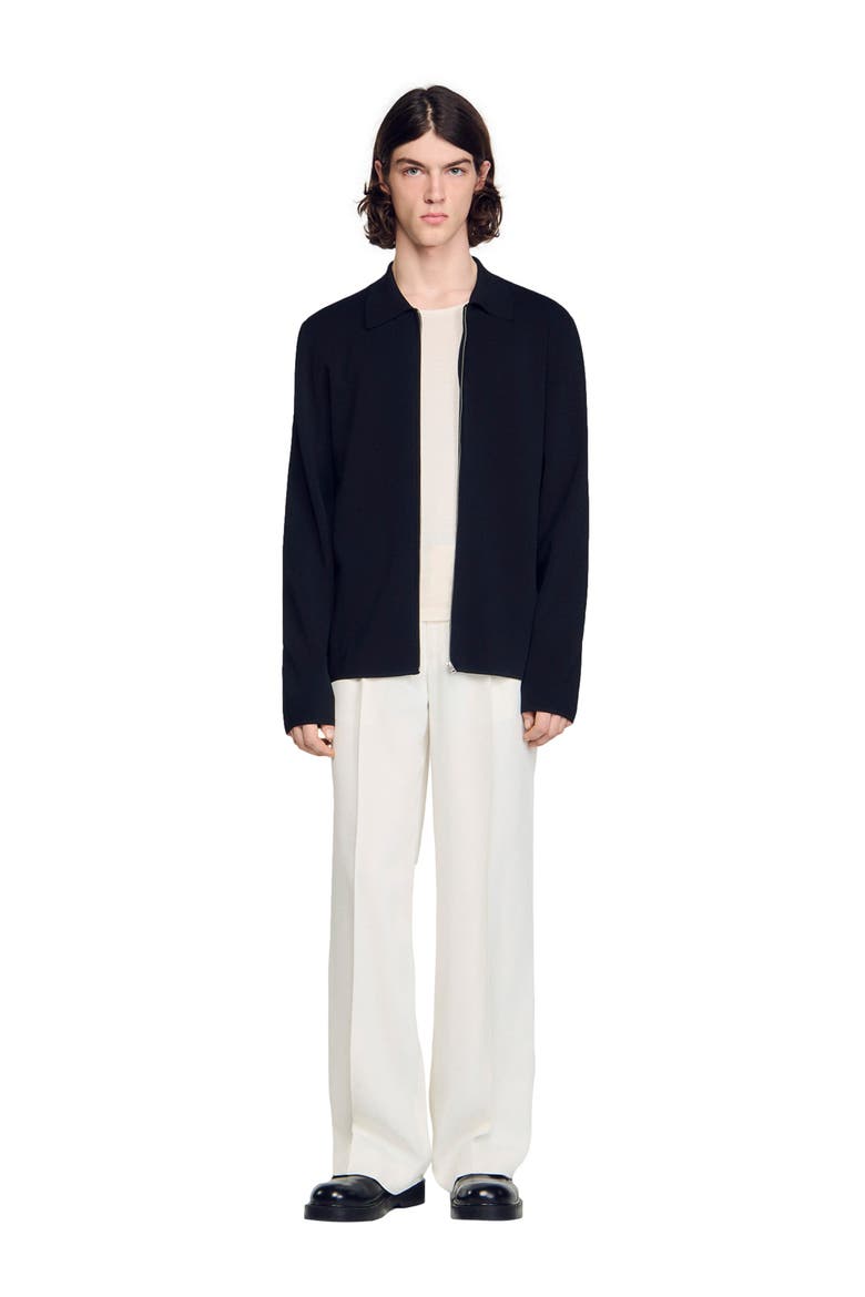 Zipped viscose knit cardigan, Alternate, color, Black