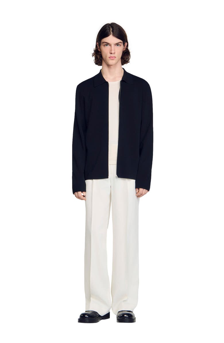 SANDRO Zipped viscose knit cardigan, Alternate, color, Black