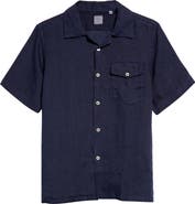 Eleventy Short Sleeve Linen Button-Up Shirt