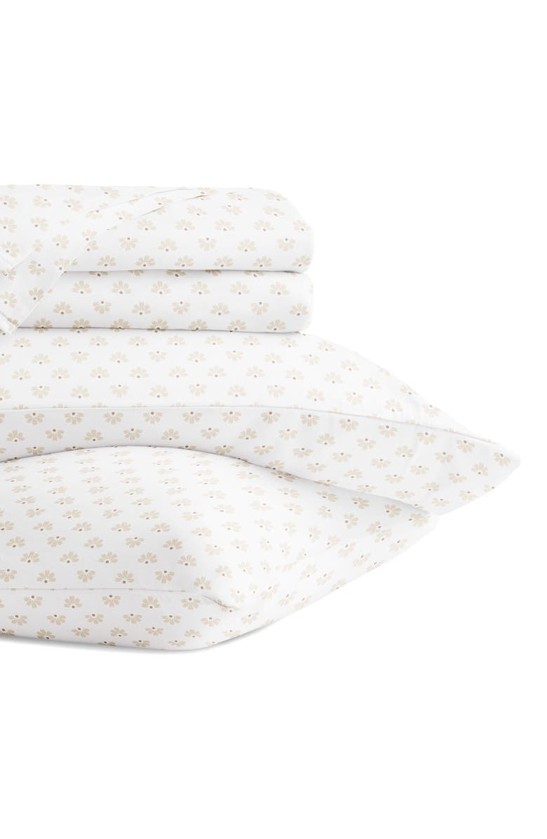 HOMESPUN 300 Thread Count Cotton Sateen Sheet Set, Alternate, color, Moon Daisies Natural