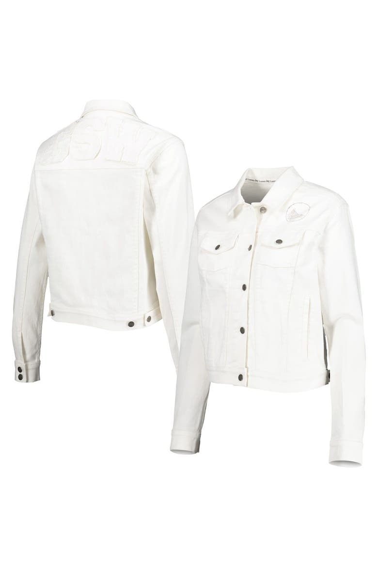 Women's Lusso White Golden State Warriors Swarovski Crystal & Distressed Button-Up Denim Jacket, Alternate, color, White