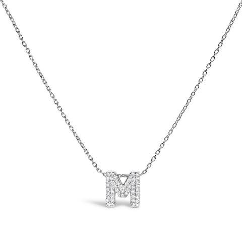 10K Gold Diamond Accent "A-Z" Initial Bubble Pendant Necklace