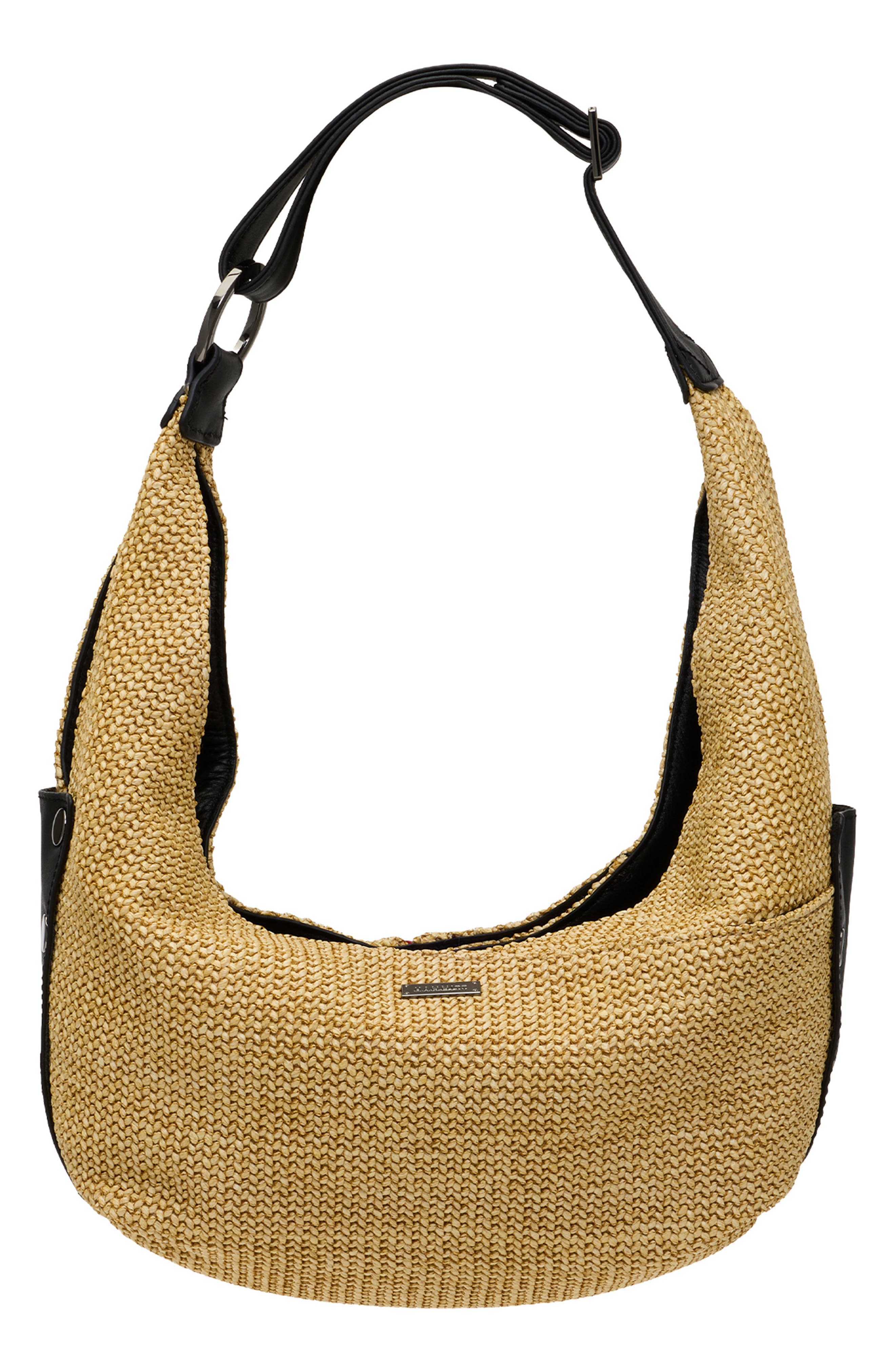 HAMMITT Tom Zip Medium Hobo Bag, Alternate, color, Noir Smooth Raffia/ Gunmetal