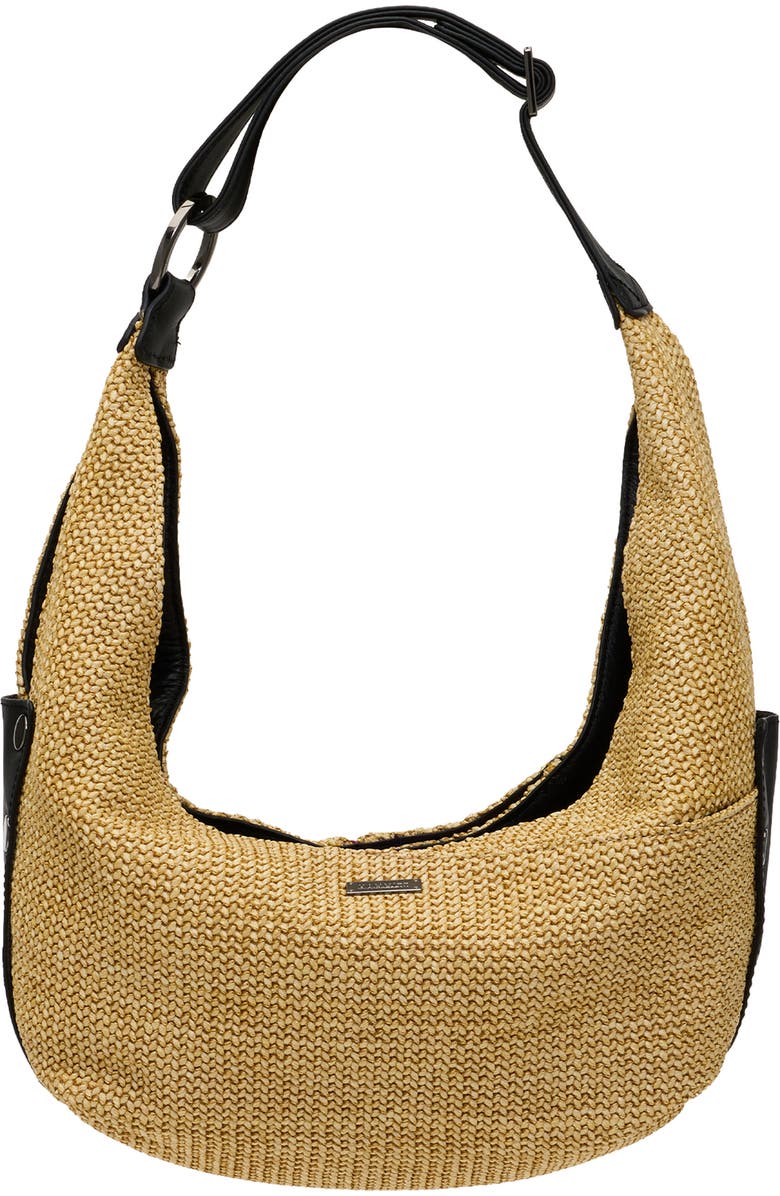 HAMMITT Tom Zip Medium Hobo Bag, Alternate, color, Noir Smooth Raffia/ Gunmetal