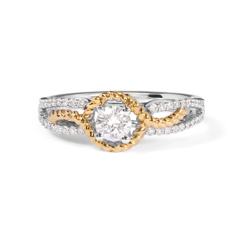 14K Two-Toned Gold Diamond 3/8 Cttw Diamond Split Shank and Halo Engagement Ring