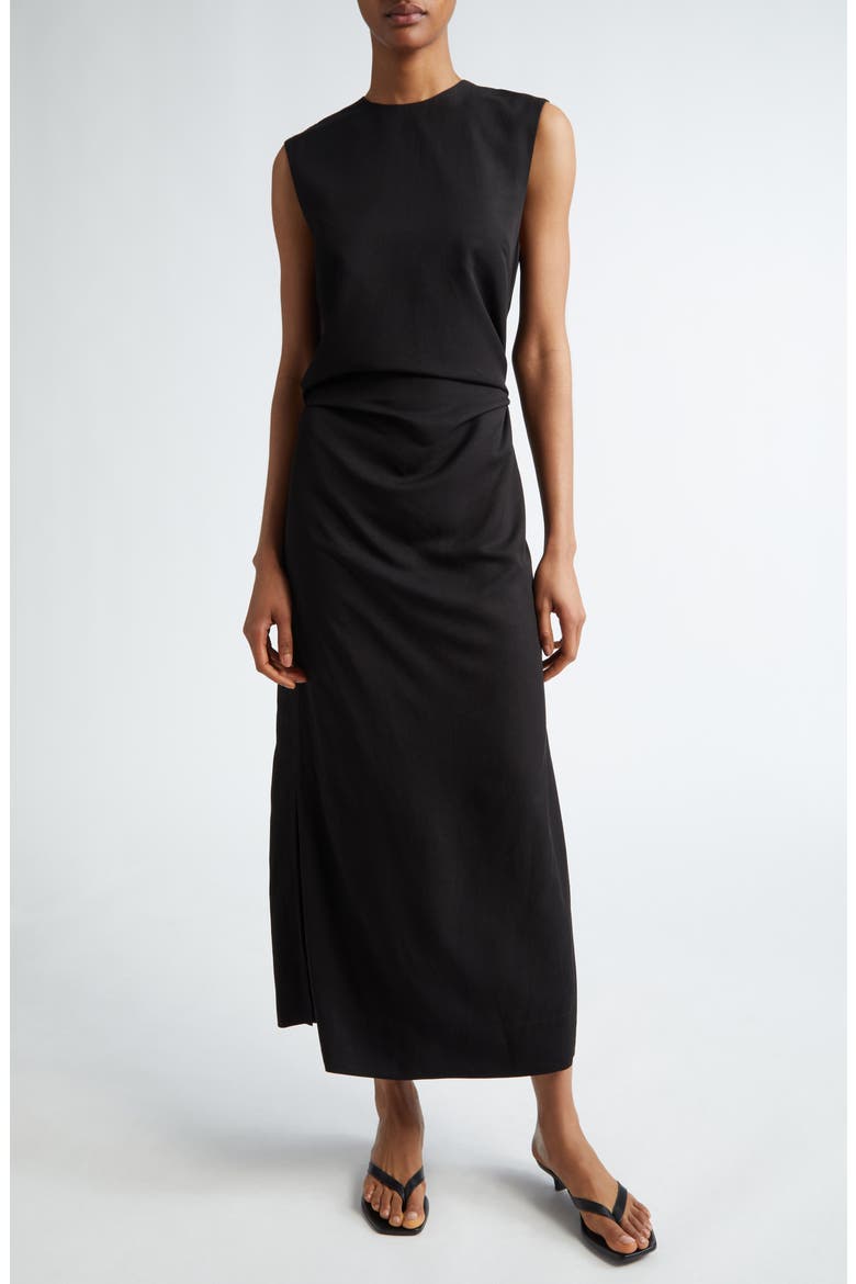 Tie Waist Fluid Drape Maxi Dress, Main, color, BLACK