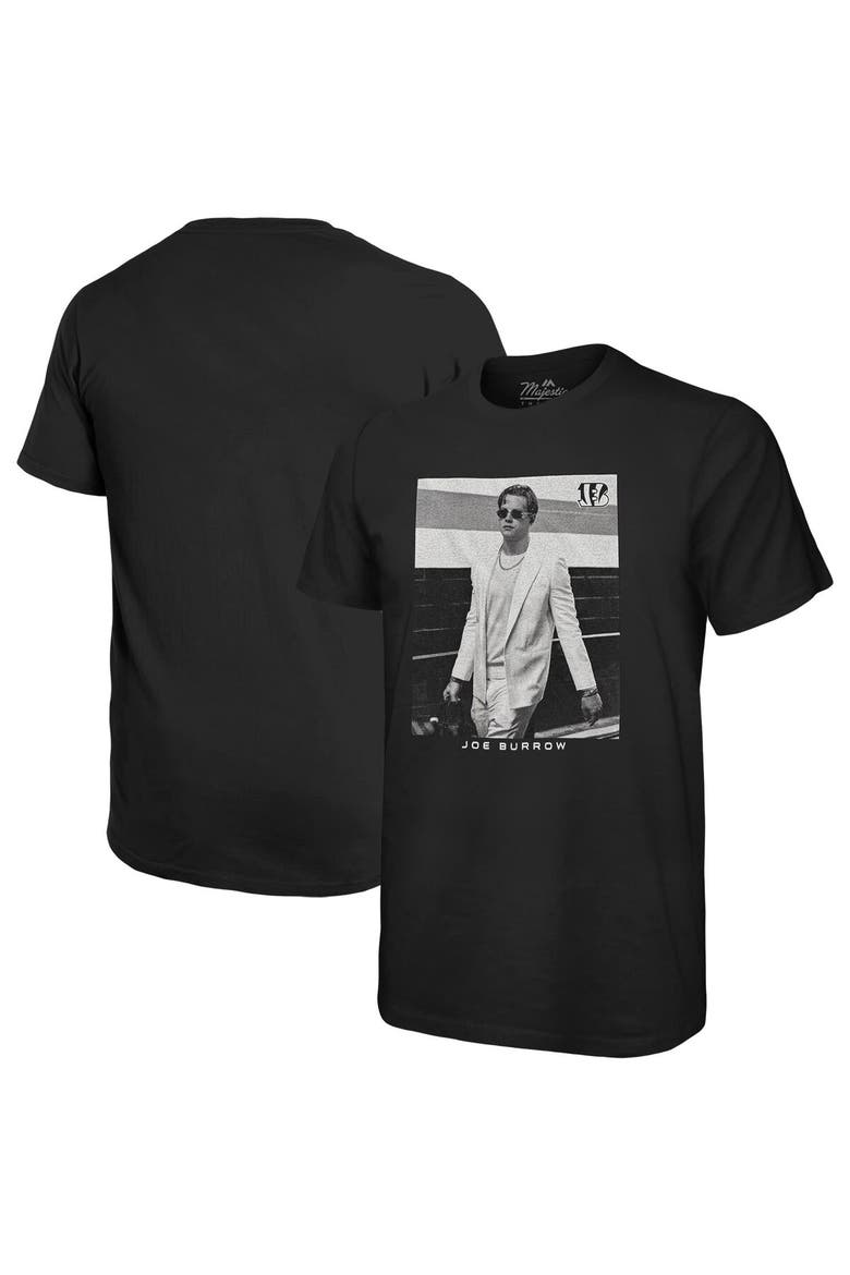 Men's Majestic Threads Joe Burrow Black Cincinnati Bengals Oversized Player Image T-Shirt, Main, color, Black