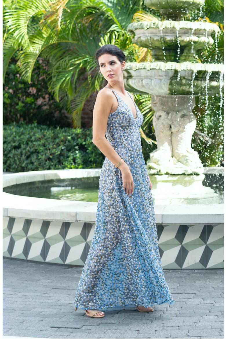 Ariyah Sequin Embroidered Ballgown, Alternate, color, MINERAL BLUE