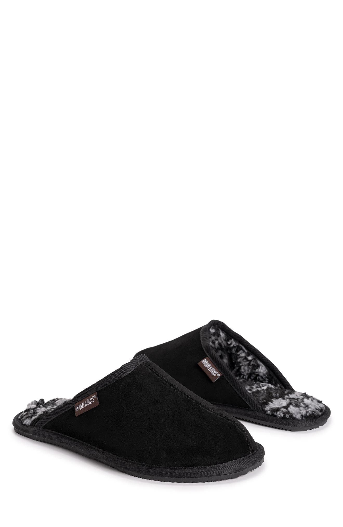 MUK LUKS Dave Faux Shearling Lined Suede Slipper, Alternate, color, Black