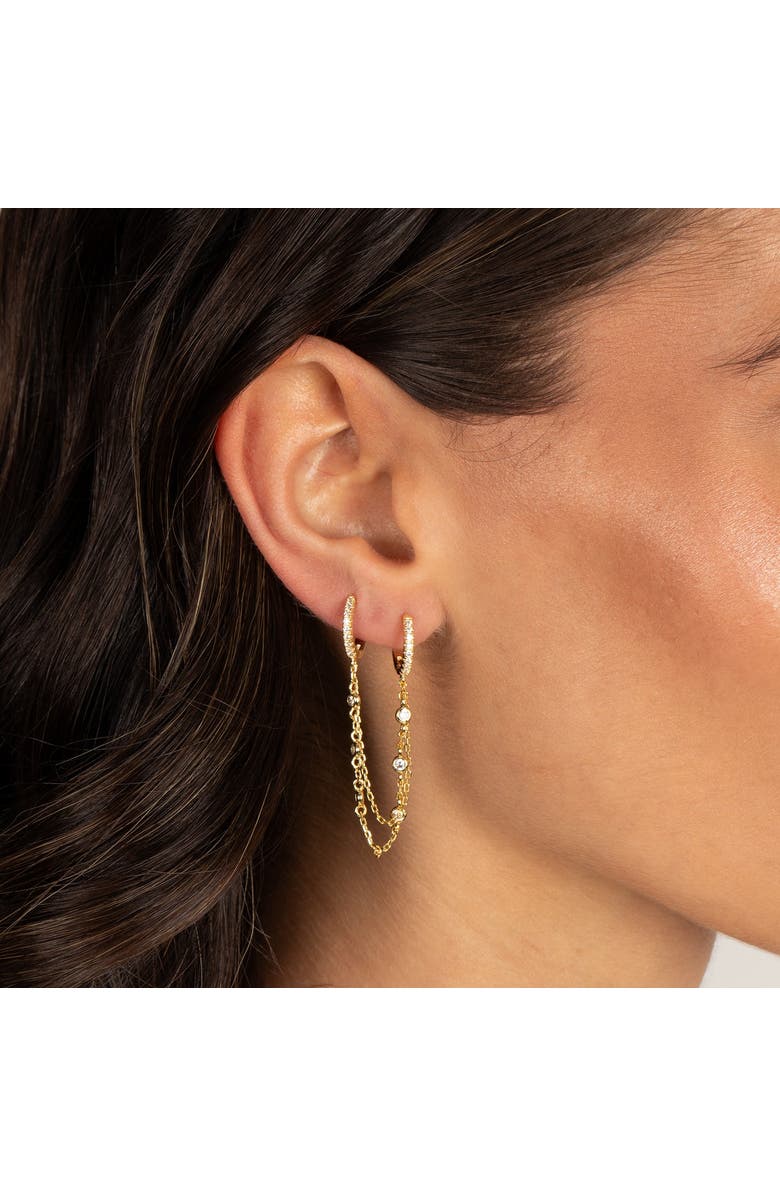 BY ADINA EDEN CZ Bezel Station Double Chain Huggie Earring, Alternate, color, Gold