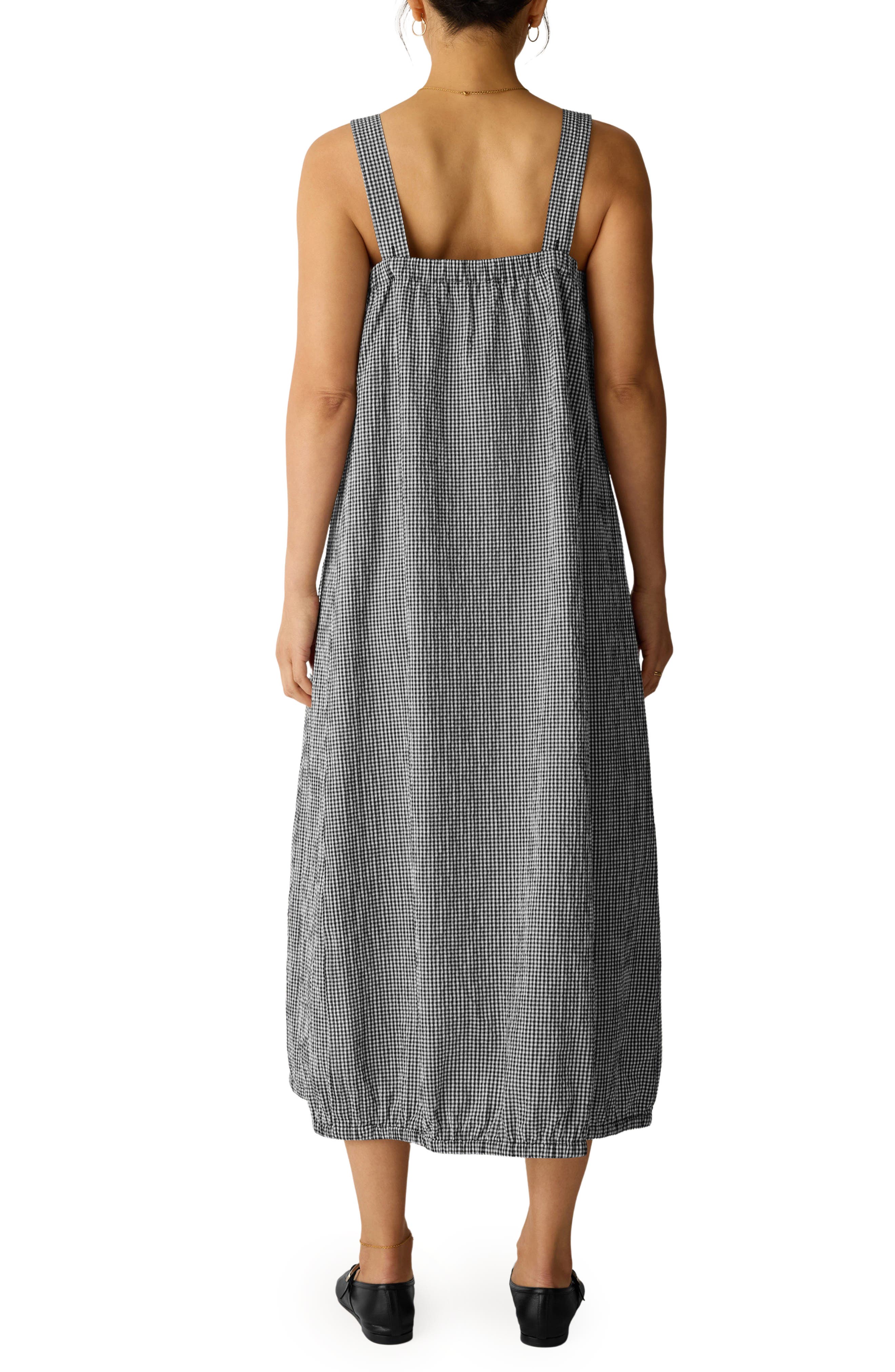 Check Sleeveless Stretch Organic Cotton Lantern Maxi Dress - image 2