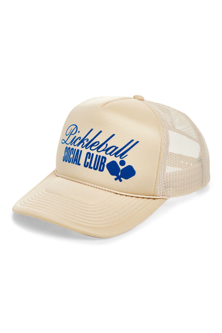 Pickleball Social Club Trucker Hat, Main, color, KHAKI/ BLUE