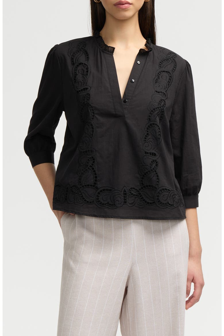 Embroidered Cotton Top, Main, color, BLACK