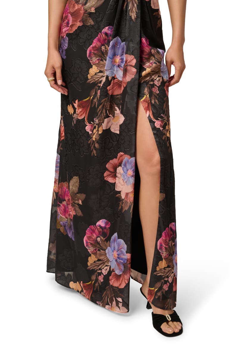 One-Shoulder Chiffon Gown, Alternate, color, BLACK MULTI