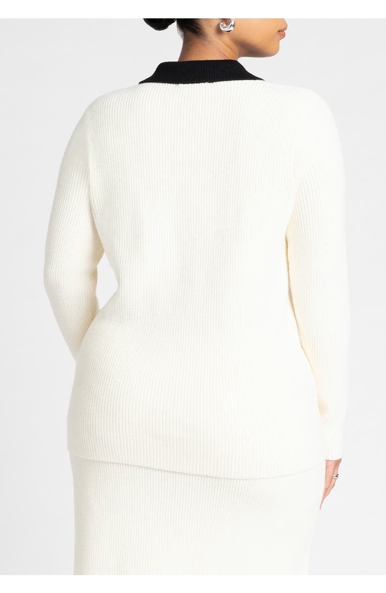ELOQUII Henley Collared Sweater, Alternate, color, Cream And Black Onyx