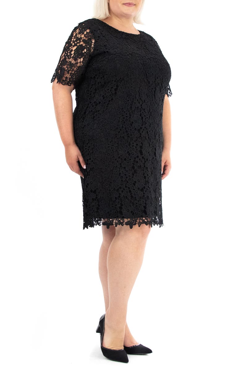 Nina Leonard Crochet Lace Sheath Dress, Alternate, color, Black