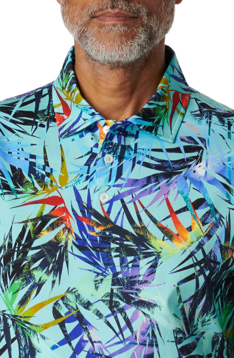 Bugatchi Victor OoohCotton<sup
®</sup
Tropical Leaf Print Polo, Alternate, color, Turquoise
