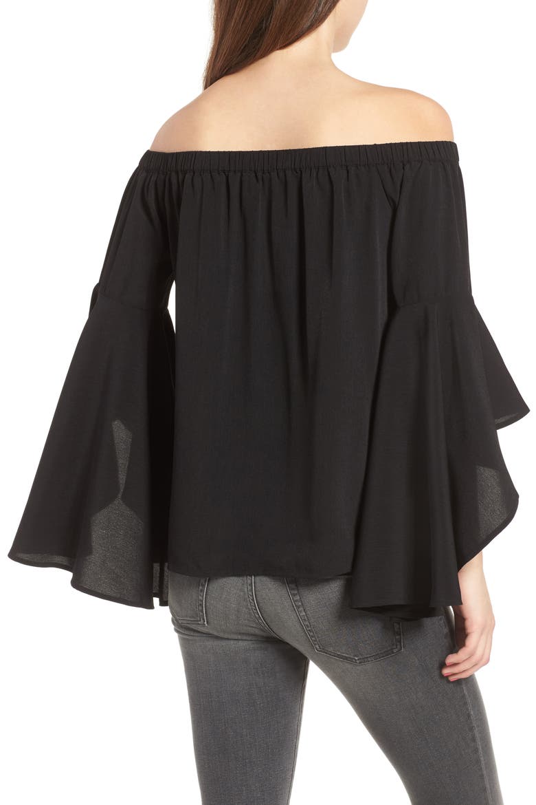 Bell Sleeve Off the Shoulder Top, Alternate, color, BLACK