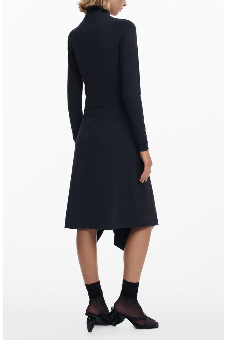 Asymmetric Long Sleeve Stretch Cotton Dress, Alternate, color, BLACK