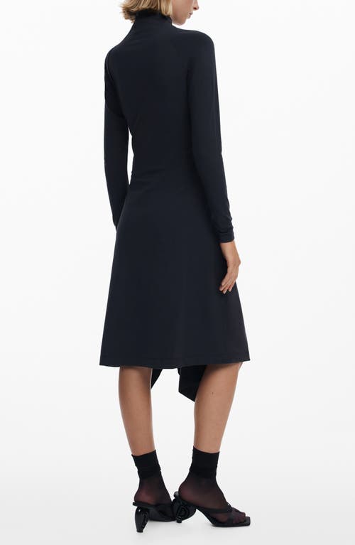 Desigual Asymmetric Long Sleeve Stretch Cotton Dress In Black