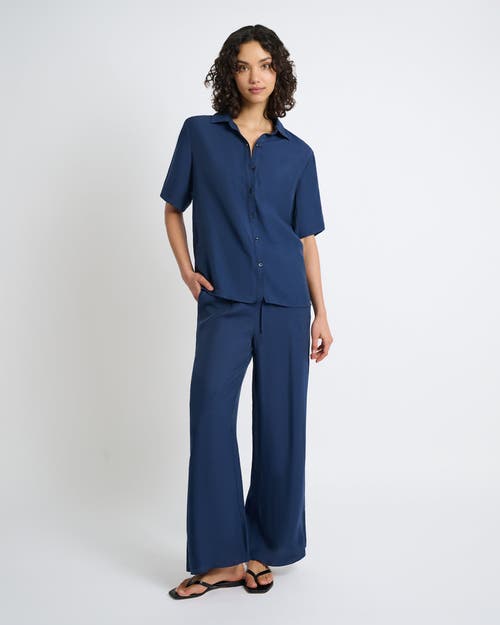 Onia Crinkle Wide Leg Drawstring Pant In Deep Navy