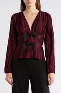 WAYF Bow Long Sleeve Plissé Top