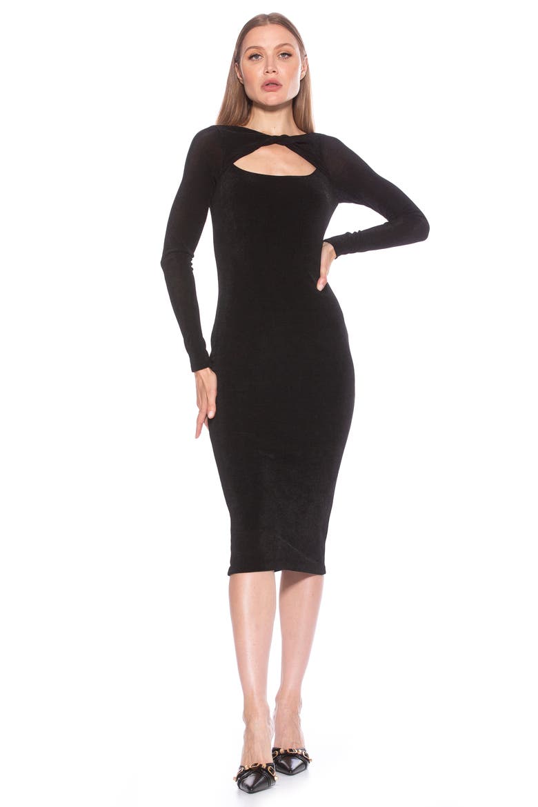 Tanya Twist Front Cutout Midi Dress, Alternate, color, BLACK