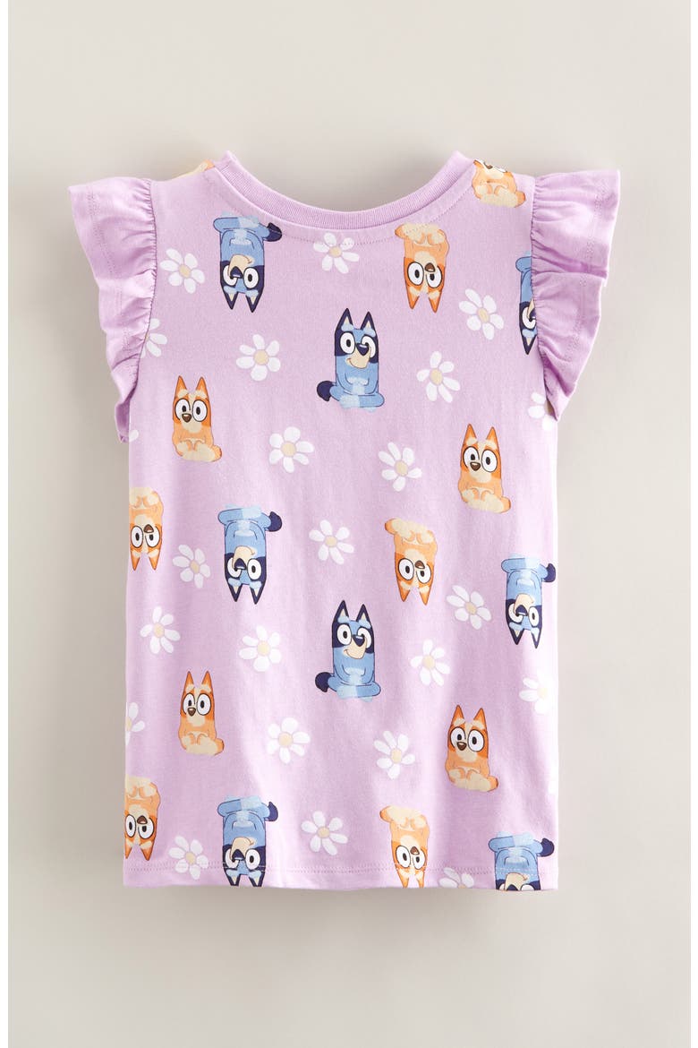Kids' Ruffle Sleeve Cotton Graphic T-Shirt, Alternate, color, PURPLE PETAL BLUEY BINGO