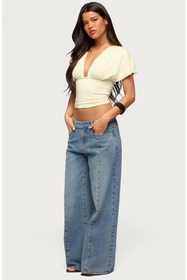 Button Tab Waist Low Rise Wide Leg Jeans, Alternate, color, LIGHT-BLUE
