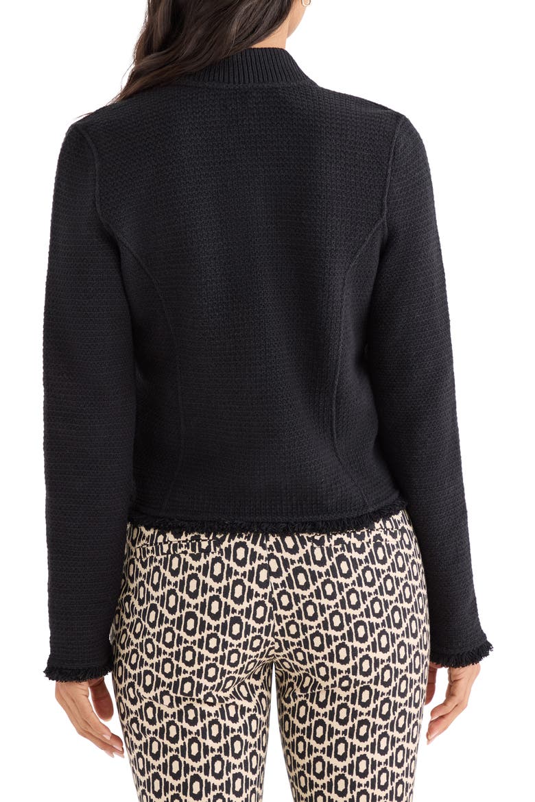 Fringe Mix Knit Bomber Jacket, Alternate, color, BLACK ONYX