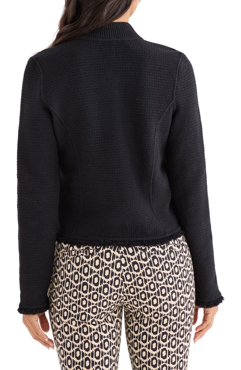 NIC+ZOE Fringe Mix Knit Bomber Jacket, Alternate, color, Black Onyx