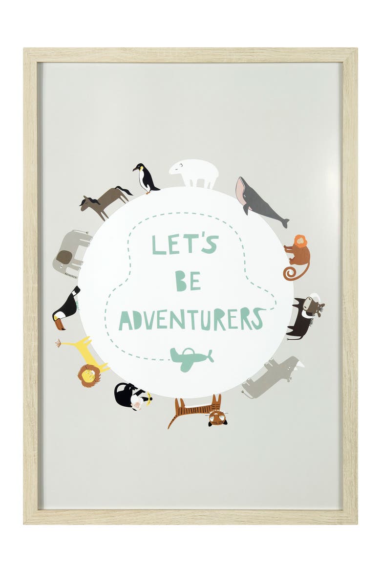 "Let's Be Adventurers" Animal Globe Wall Art in Frame, Main, color, White