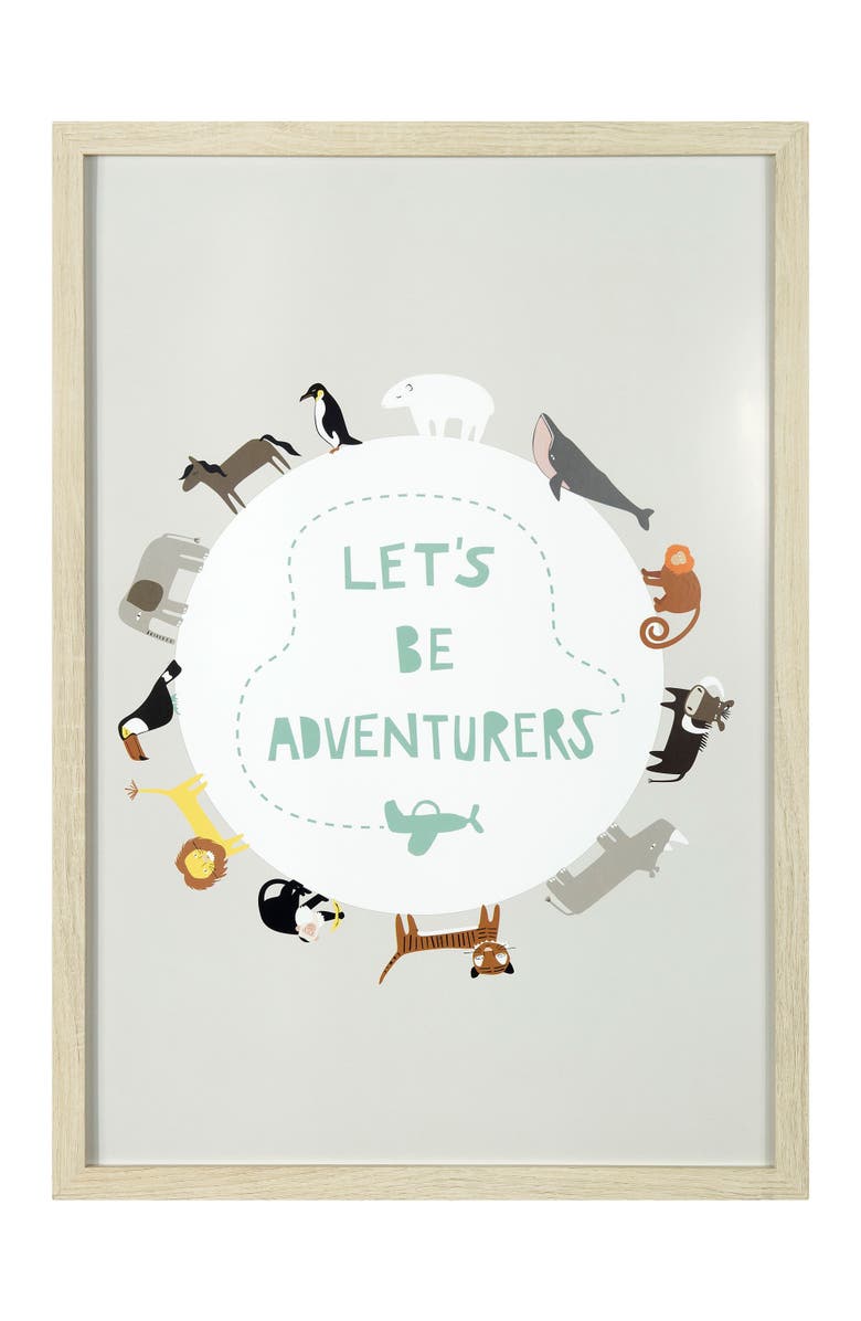 Storied Home "Let's Be Adventurers" Animal Globe Wall Art in Frame, Main, color, White
