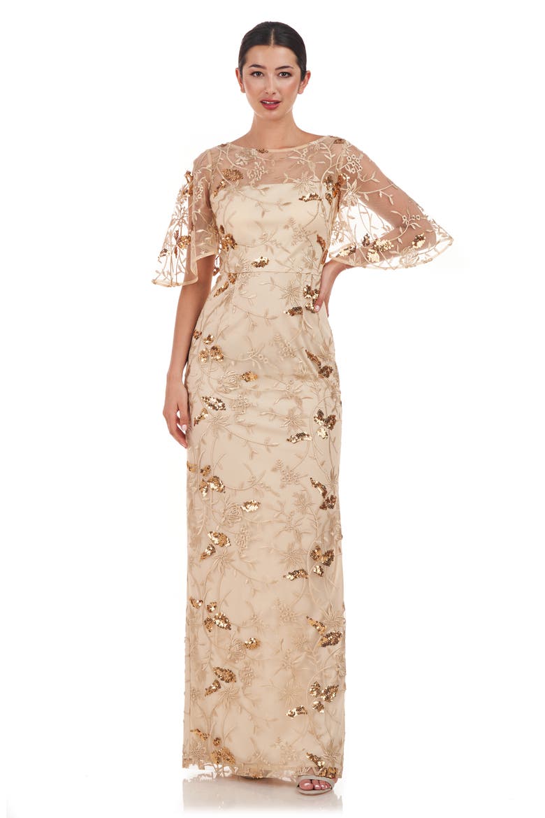 Daphne Embroidered Sequin Column Gown, Alternate, color, GOLD