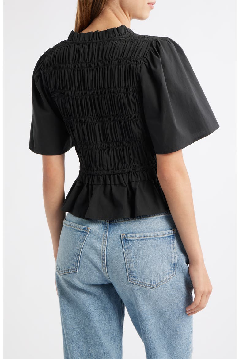 Portia Shirred Cotton Top, Alternate, color, BLACK