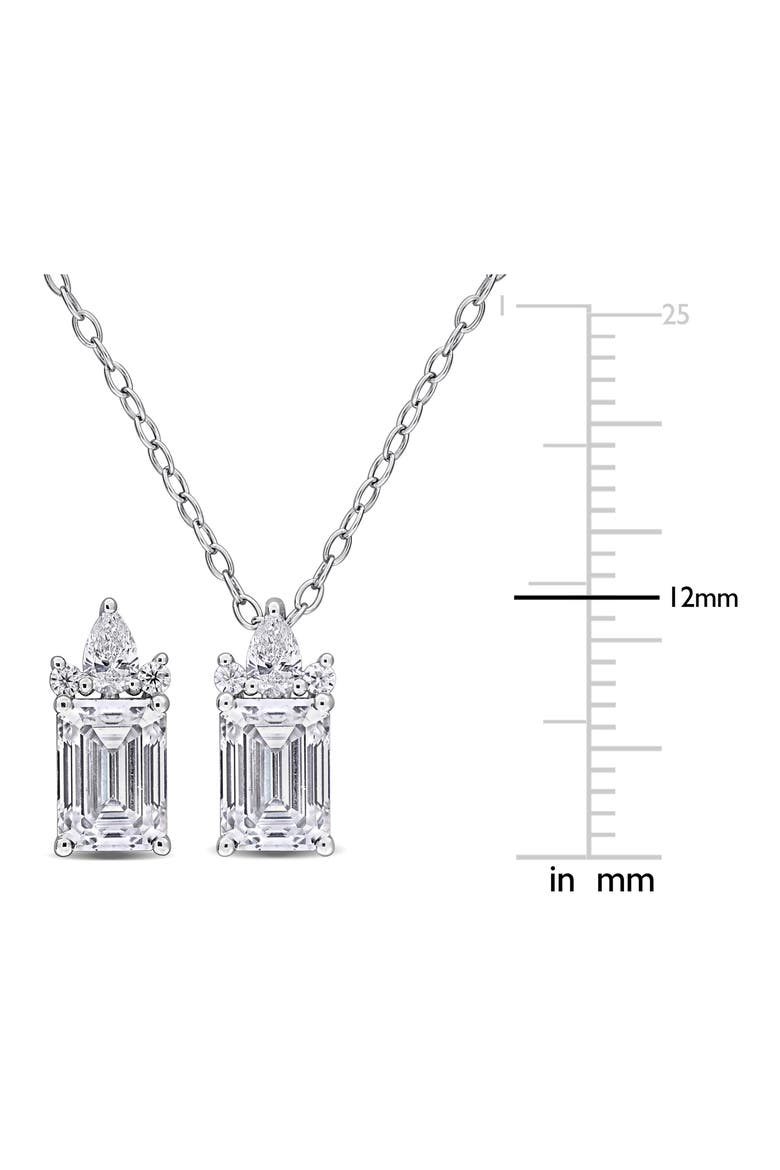 Emerald Round Cut Lab Created White Moissanite Pendant Necklace & Stud Earrings Set, Alternate, color, WHITE