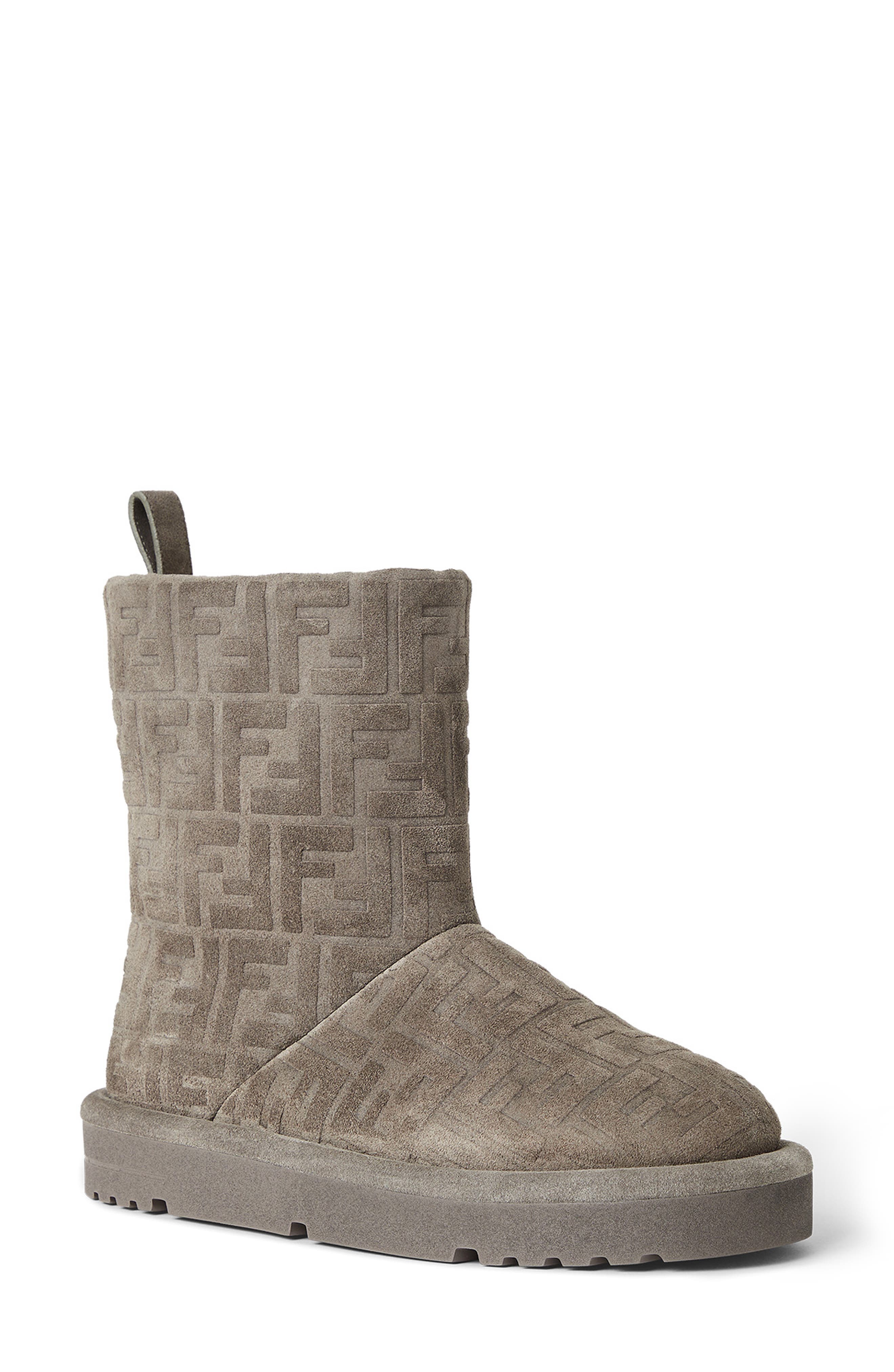 Fendi Après Chic FF Logo Genuine Shearling Lined Bootie, Main, color, Steel/ Latte
