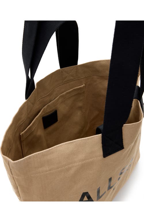 Shop Allsaints Ali Logo Cotton Canvas East/west Tote In Mink Brown