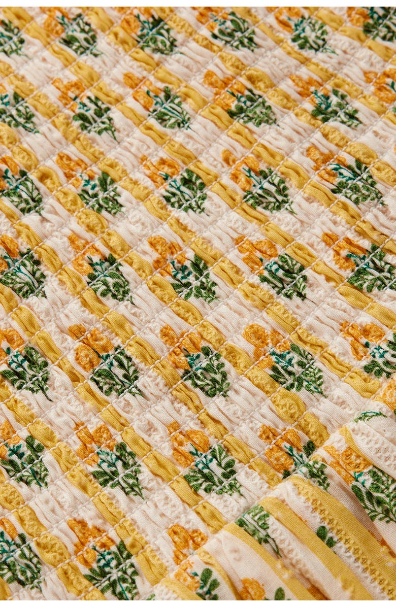 Mini Boden Kids' Floral Print Back Bow Dress, Alternate, color, Honeycomb Yellow Flower Stem