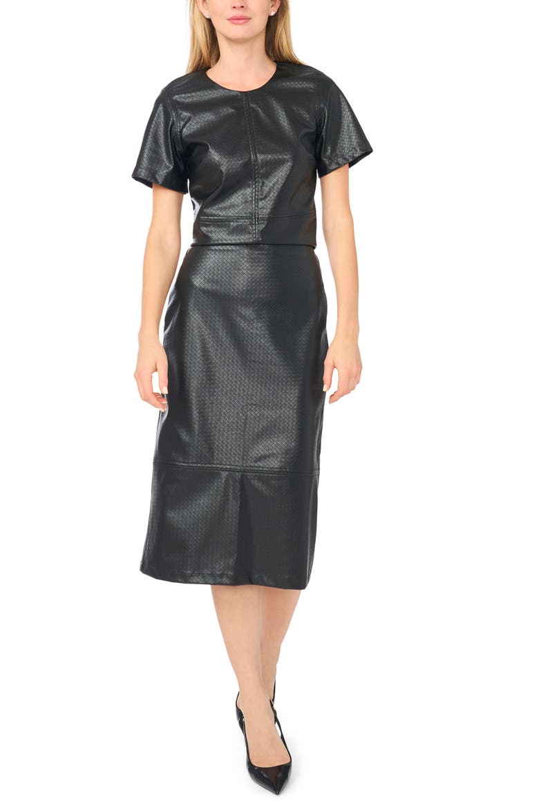 Textured Faux Leather Top, Alternate, color, RICH BLACK