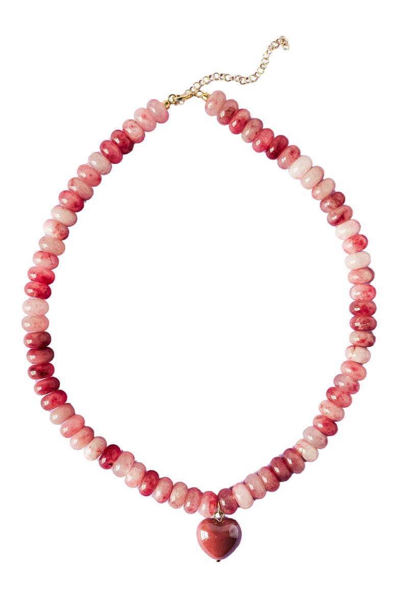 Alice Beaded Heart Pendant Necklace, Main, color, PINK