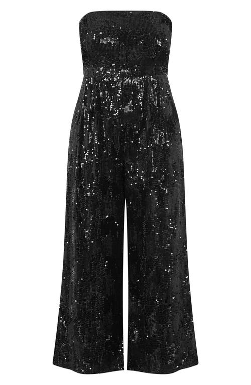 City Chic Sequin Sleeveless Wide Leg Jumpsuit In Black