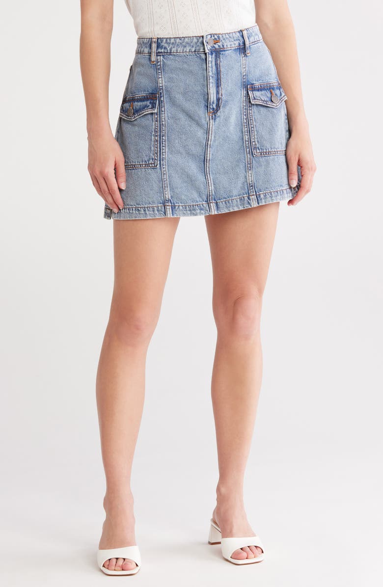 Vigoss Cargo Denim Miniskirt, Main, color, Medium Wash