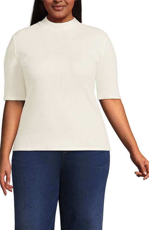 Elbow Sleeve Pointelle Rib Mock Neck