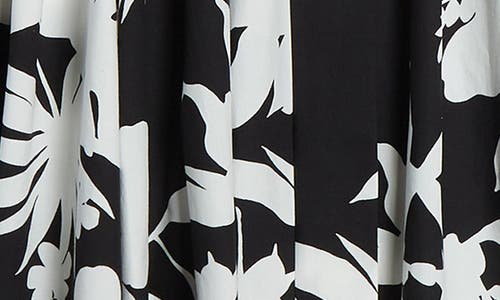Max Mara Floral Silhouette Print Long Sleeve Cotton Poplin Midi Shirtdress In Black