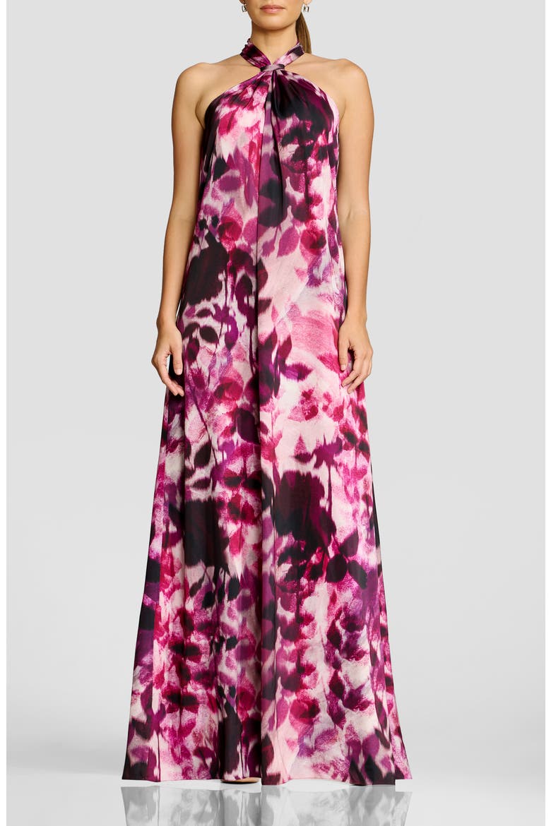 Maven Halter Maxi Gown, Main, color, DARK MAGENTA MULTI