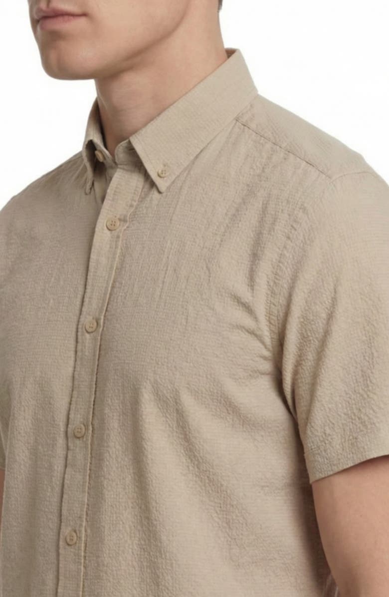 Report Collection Solid Short Sleeve Seersucker Button-Down Shirt, Alternate, color, Twill